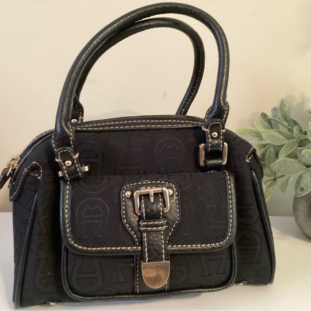 Etienne Aigner Black Satchel Mini Bag with Gold Hardware